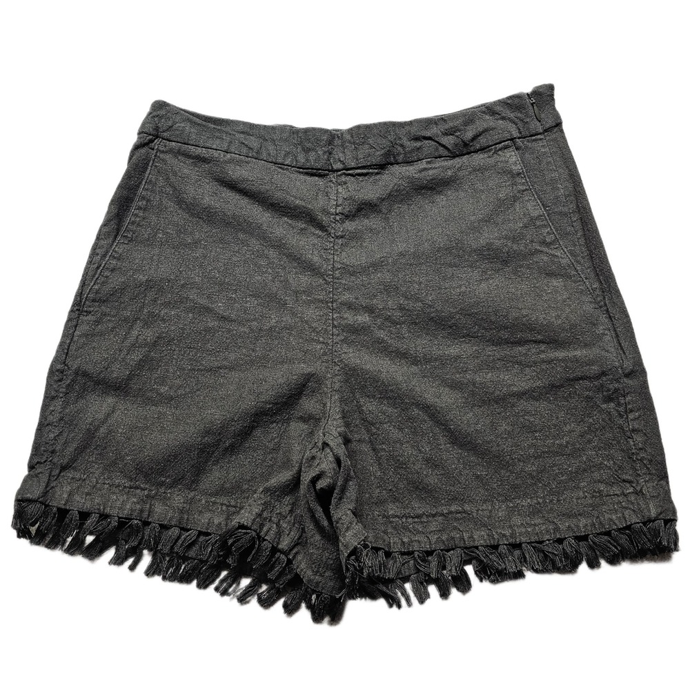 Banana Republic Shorts Womens 4 Black Linen Blend Fringe Hem Side Zip Summer